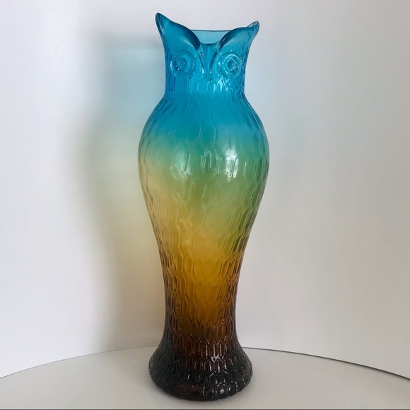 1970s Gradient Murano Glass Sculpted Owl Vase Vintage Excellent Condition! 14.5” - Picture 2 of 15